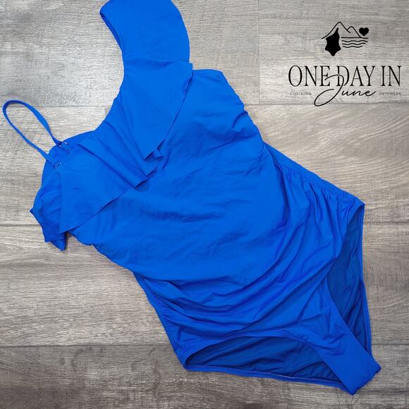 Tempt Me Ruffle One Shoulder One Piece Swimsuit Size XL - Picture 2 of 6